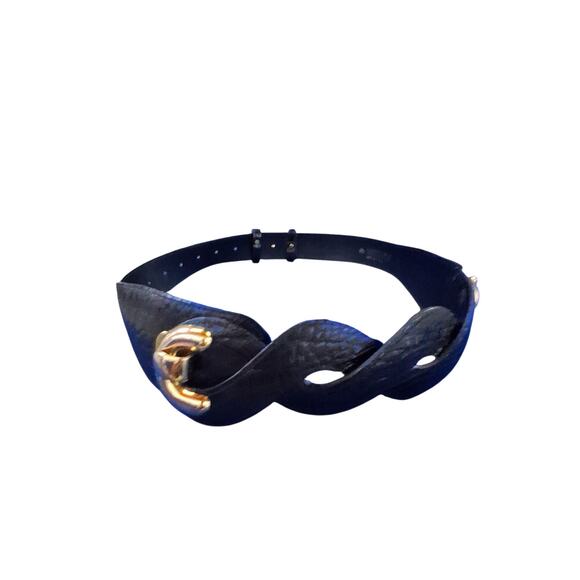 Vintage JULIUS RESNICK Black Leather Belt Women's size 33" Croc Print Old Money - Picture 2 of 10